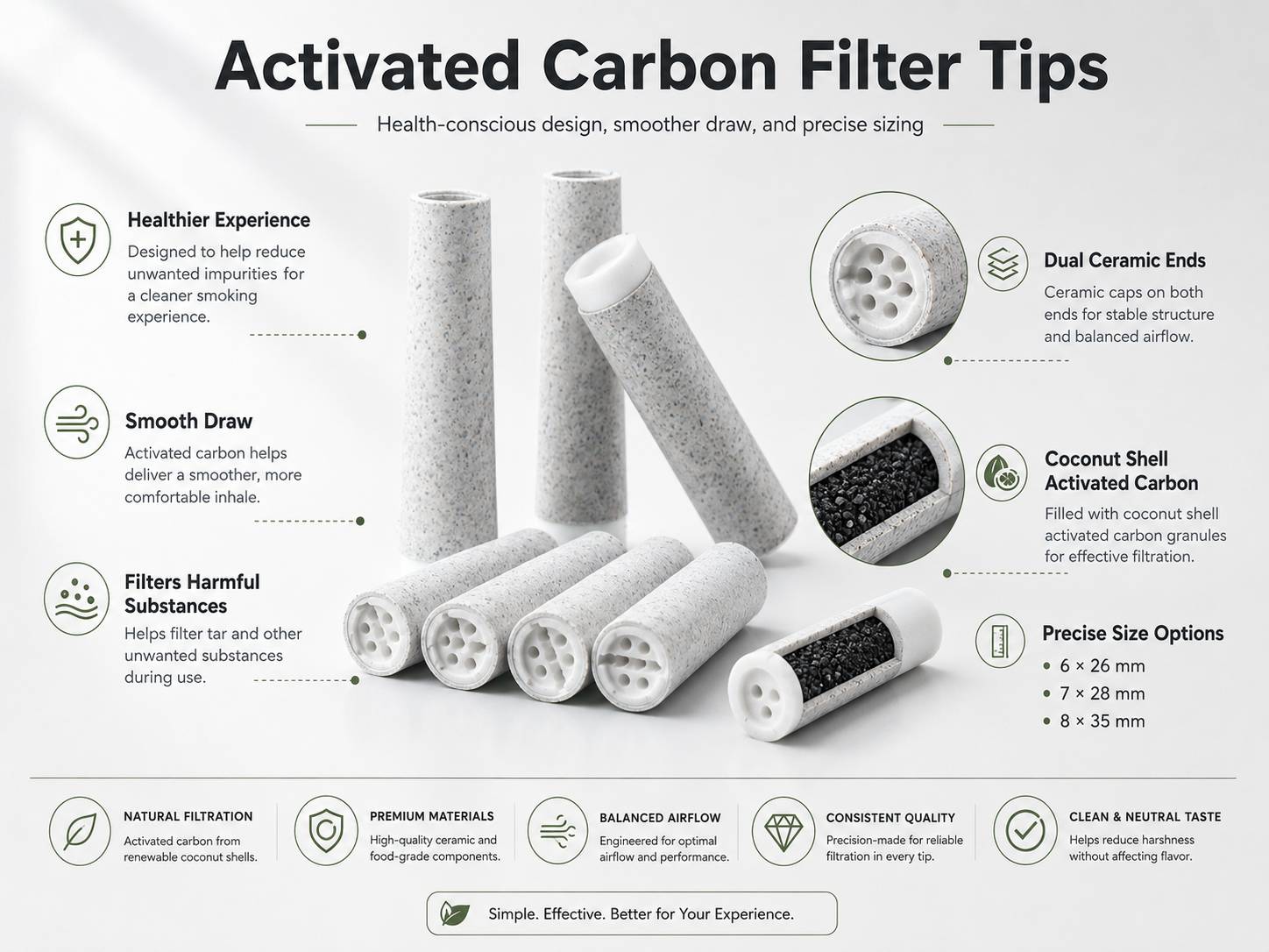 ceramic activated carbon filter tips 7mm